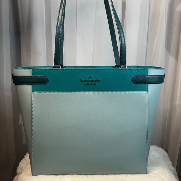 Kate Spade Staci Colorblock Large Laptop Tote Frosted Spearmint Multi - Picture 1 of 11